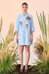 Buy_Shahin Mannan_Blue Double Crepe Rose Embroidered Shirt Dress_Online_at_Aza_Fashions