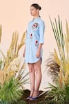 Shop_Shahin Mannan_Blue Double Crepe Rose Embroidered Shirt Dress_Online_at_Aza_Fashions