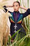 Shop_Shahin Mannan_Blue Self Stripe Poplin Fly Over The Rainbow Parka Dress_Online_at_Aza_Fashions