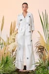 Shahin Mannan_White Satin Crepe Airmail Shirt And Pant Set_Online_at_Aza_Fashions