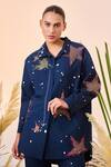 Shahin Mannan_Blue Poplin Star Splashes Shirt_Online_at_Aza_Fashions