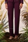 Buy_Shahin Mannan_Wine Double Crepe Solid Straight Fit Pants_Online_at_Aza_Fashions