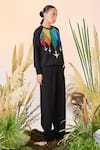 Shop_Shahin Mannan_Black Scuba Crepe Fly Over The Rainbow Sweatshirt And Pant Set  _Online_at_Aza_Fashions