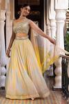 Buy_Basanti - Kapde Aur Koffee_Yellow Georgette, Net Sequins, Embroidery One Shoulder Top And Lehenga Set _Online_at_Aza_Fashions