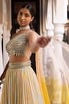 Basanti - Kapde Aur Koffee_Yellow Georgette, Net Sequins, Embroidery One Shoulder Top And Lehenga Set _at_Aza_Fashions