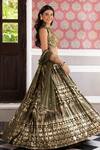Basanti - Kapde Aur Koffee_Green Georgette, Net Sequins, Cut Work Round Neck Embroidered Lehenga Set_at_Aza_Fashions