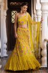 Basanti - Kapde Aur Koffee_Yellow Georgette Embroidered Sequins One Shoulder Printed Blouse Lehenga Set _Online_at_Aza_Fashions