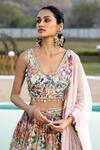 Basanti Kapde aur Koffee_Multi Color Viscose, Organza Beads, Sequins, Blooming Floral Print Lehenga Set_Online_at_Aza_Fashions