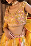 Basanti - Kapde Aur Koffee_Yellow Georgette Printed Floral Leaf Neck Lehenga Embroidered Blouse Set _Online_at_Aza_Fashions