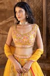 Buy_Basanti - Kapde Aur Koffee_Yellow Georgette Printed Floral Leaf Neck Lehenga Embroidered Blouse Set _Online_at_Aza_Fashions