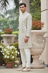 Shop_Bohame_Off White Achkan Georgette Embroidery Floral Laska Set _Online_at_Aza_Fashions