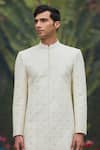 Bohame_Off White Achkan Jacket Georgette Embroidery Ahim Set_at_Aza_Fashions