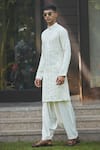 Buy_Bohame_Off White Kurta Georgette Embroidery Chikankari Jiva Zari With Salwar _Online_at_Aza_Fashions