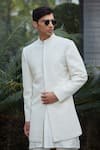 Bohame_Off White Achkan Georgette Embroidery Raksa Jacket Set_Online_at_Aza_Fashions