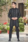 Buy_Bohame_Black Achkan Jacket Georgette Chikankari Embroidery Niruha Floral Set _Online_at_Aza_Fashions