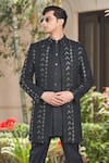 Bohame_Black Achkan Jacket Georgette Chikankari Embroidery Niruha Floral Set _Online_at_Aza_Fashions