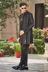 Shop_Bohame_Black Achkan Jacket Georgette Chikankari Embroidery Niruha Floral Set _Online_at_Aza_Fashions