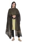 Shingora_Black Silk Contrast Stripe Embroidered Dupatta_Online_at_Aza_Fashions