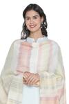 Shingora_Off White Silk Multi Striped Frayed Hem Dupatta_Online_at_Aza_Fashions