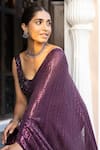 Shop_Basanti - Kapde Aur Koffee_Wine Georgette Embroidered Sequins V Neck Saree With Blouse For Women_Online_at_Aza_Fashions