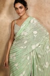 Basanti - Kapde Aur Koffee_Green Georgette Embroidery Sequin V Neck Stripe Saree With Blouse_Online_at_Aza_Fashions
