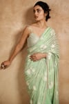 Buy_Basanti - Kapde Aur Koffee_Green Georgette Embroidery Sequin V Neck Stripe Saree With Blouse_Online_at_Aza_Fashions