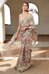 Buy_Basanti - Kapde Aur Koffee_Multi Color Viscose Organza Printed Botanical Saree With Blouse _Online_at_Aza_Fashions