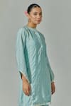 Basanti - Kapde Aur Koffee_Green Muslin Geometric Round Print Kurta With Pant _Online_at_Aza_Fashions