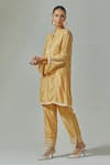 Basanti - Kapde Aur Koffee_Yellow Muslin Geometric Round Straight Kurta And Pant Set _at_Aza_Fashions