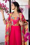 Basanti - Kapde Aur Koffee_Pink Cape Chinon Print Tropical Floral Scoop Neck And Skirt Set _Online_at_Aza_Fashions