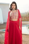 Buy_Basanti - Kapde Aur Koffee_Pink Cape- Viscose Organza Embroidery Zari Cape Placement And Draped Skirt Set _Online_at_Aza_Fashions