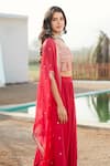 Shop_Basanti - Kapde Aur Koffee_Pink Cape- Viscose Organza Embroidery Zari Cape Placement And Draped Skirt Set _Online_at_Aza_Fashions