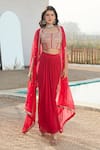 Basanti - Kapde Aur Koffee_Pink Cape- Viscose Organza Embroidery Zari Cape Placement And Draped Skirt Set _at_Aza_Fashions