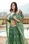 Basanti - Kapde Aur Koffee_Green Georgette Leaf Cluster Print Cape And Skirt Set_Online_at_Aza_Fashions