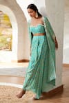 Buy_Basanti - Kapde Aur Koffee_Blue Georgette Print Tulip Bloom Sweetheart Neck Cape And Skirt Set _Online_at_Aza_Fashions