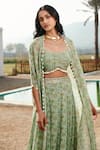 Basanti - Kapde Aur Koffee_Green Georgette Print Tropical Trees Sweetheart Neck Cape Palazzo Set _Online_at_Aza_Fashions