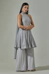 Basanti - Kapde Aur Koffee_Grey Top-lycra Net Embroidered Sequin Round Kurta Sharara Set _at_Aza_Fashions