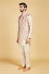 Amrin khan_Cream Muga And Floral Print Chanderi Vintage Pattern Bundi And Kurta Set  _Online_at_Aza_Fashions