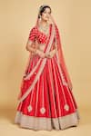 Amrin khan_Red Blouse And Lehenga Handloom Raw Zardozi Flower Boota Bridal Set  _Online_at_Aza_Fashions