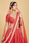 Buy_Amrin khan_Red Blouse And Lehenga Handloom Raw Zardozi Flower Boota Bridal Set  _Online_at_Aza_Fashions