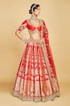 Amrin khan_Red Blouse And Lehenga Pure Banarasi Silk Hand Floral Work Bridal Set  _Online_at_Aza_Fashions