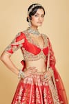 Buy_Amrin khan_Red Blouse And Lehenga Pure Banarasi Silk Hand Floral Work Bridal Set  _Online_at_Aza_Fashions