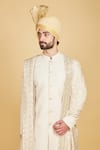 Buy_Amrin khan_Cream Sherwani Georgette And Lakhnavi Thread And Sequin Work Set  _Online_at_Aza_Fashions