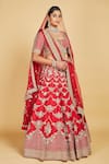 Amrin khan_Maroon Blouse And Lehenga Handloom Raw Silk Floral Cutdana Bridal Set  _Online_at_Aza_Fashions