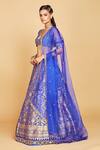 Amrin Khan_Blue Blouse Raw Silk Hand Flower Embellished Lehenga Set  _Online_at_Aza_Fashions