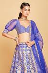 Buy_Amrin Khan_Blue Blouse Raw Silk Hand Flower Embellished Lehenga Set  _Online_at_Aza_Fashions