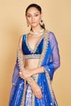 Buy_Amrin khan_Blue Blouse Velvet Hand Floral Pattern Bridal Lehenga Set  _Online_at_Aza_Fashions