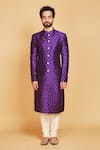 Amrin khan_Purple Raw Silk Hand Work Sequin Embellished Sherwani Set  _Online_at_Aza_Fashions