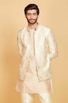 Buy_Amrin khan_Gold Kurta Munga Silk Woven Floral Mandala Work Jacket And Set  _Online_at_Aza_Fashions