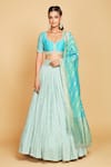 Amrin khan_Blue Lehenga And Dupatta Pure Banarasi Georgette Glass Pearls Set  _Online_at_Aza_Fashions